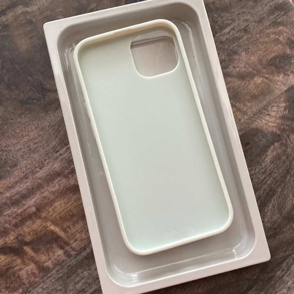 Heyday iPhone 13 phone case sage botanical green gold glitter screen protector
